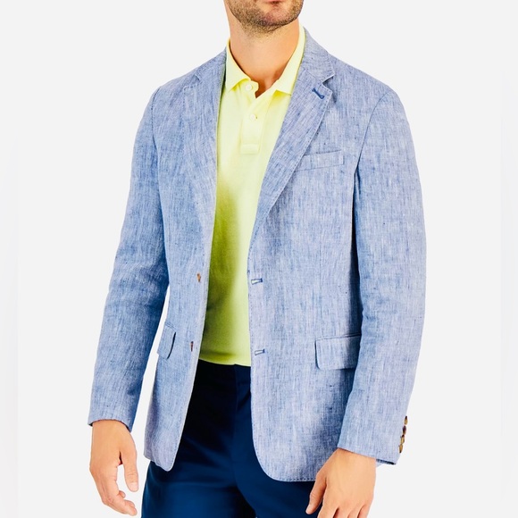 Club Room Mens 100% Linen Blazer SIZE XXL (48 - 50) NEW Chambray Blue Linen - Picture 1 of 12